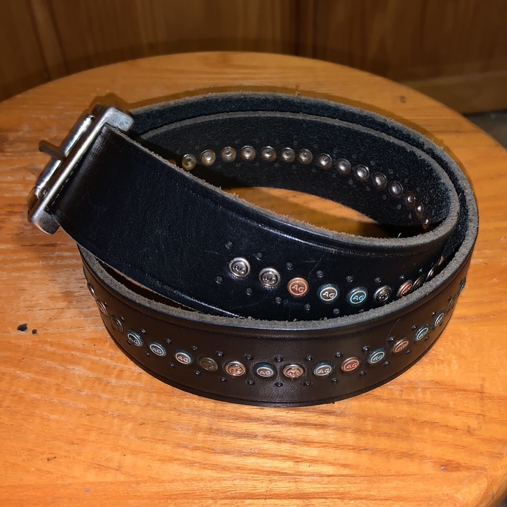 Adriano Goldschmied Aspen AG black leather signature belt size 28 unisex - Picture 4 of 8